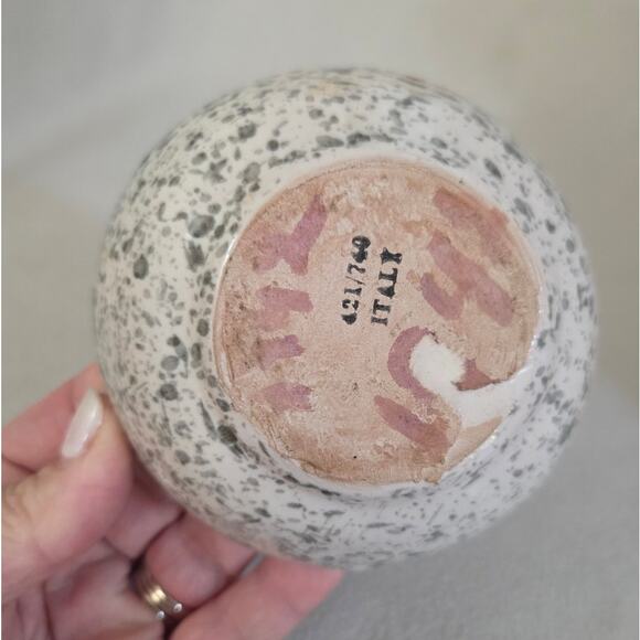 Terracotta Pottery Art Glazed Basket Green White Drip Paint Made Italy Numbered - Picture 5 of 9